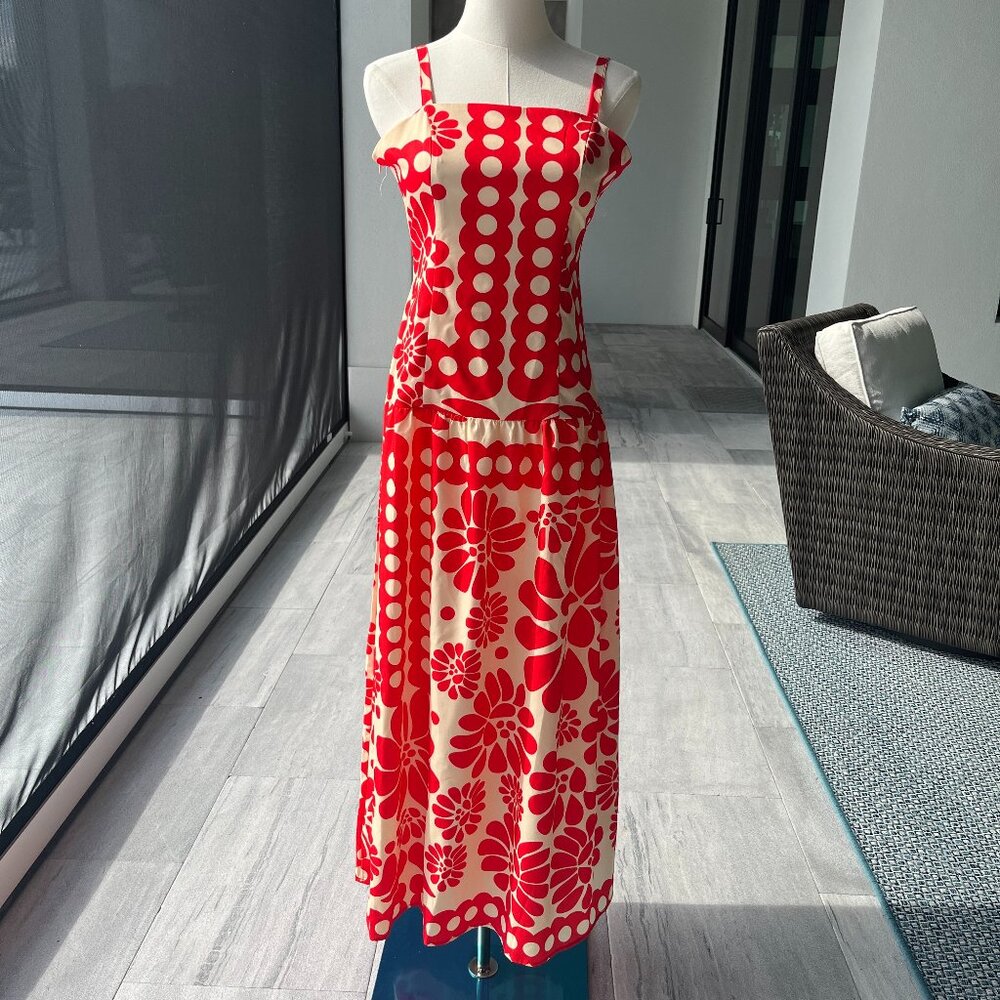 Cleobella Size Small red and cream floral graphic pattern midi length